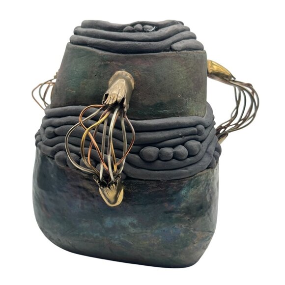 OOAK Raku Pottery Brass Art Vase Belly Dancer Series by Martha Prentiss 10"x8.5" - Picture 3 of 7